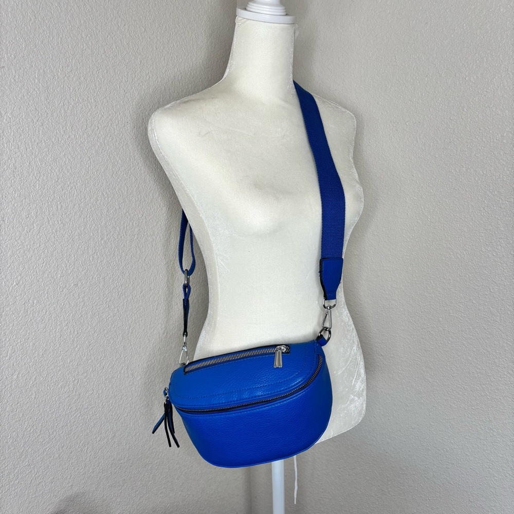 Cobalt Blue Faux Leather Crossbody Bag with silver hardware